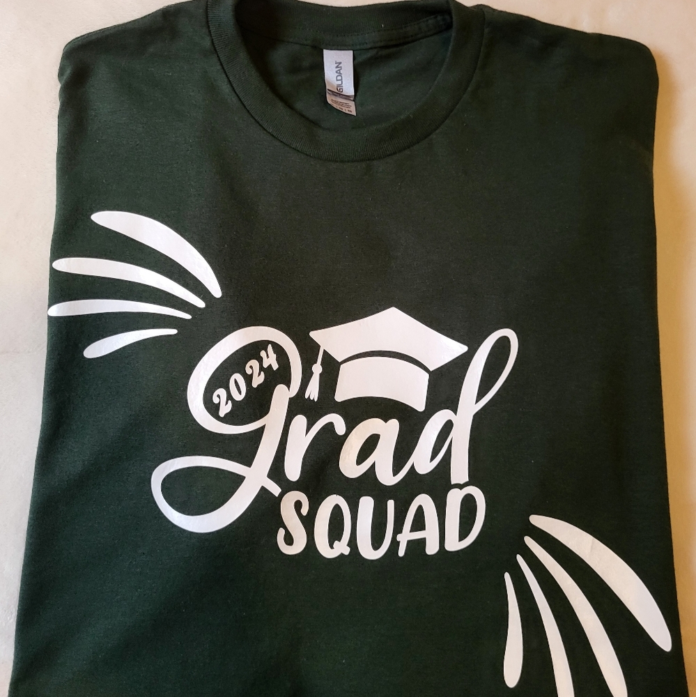Custom designed grad T-shirt/green & white/size xlarge